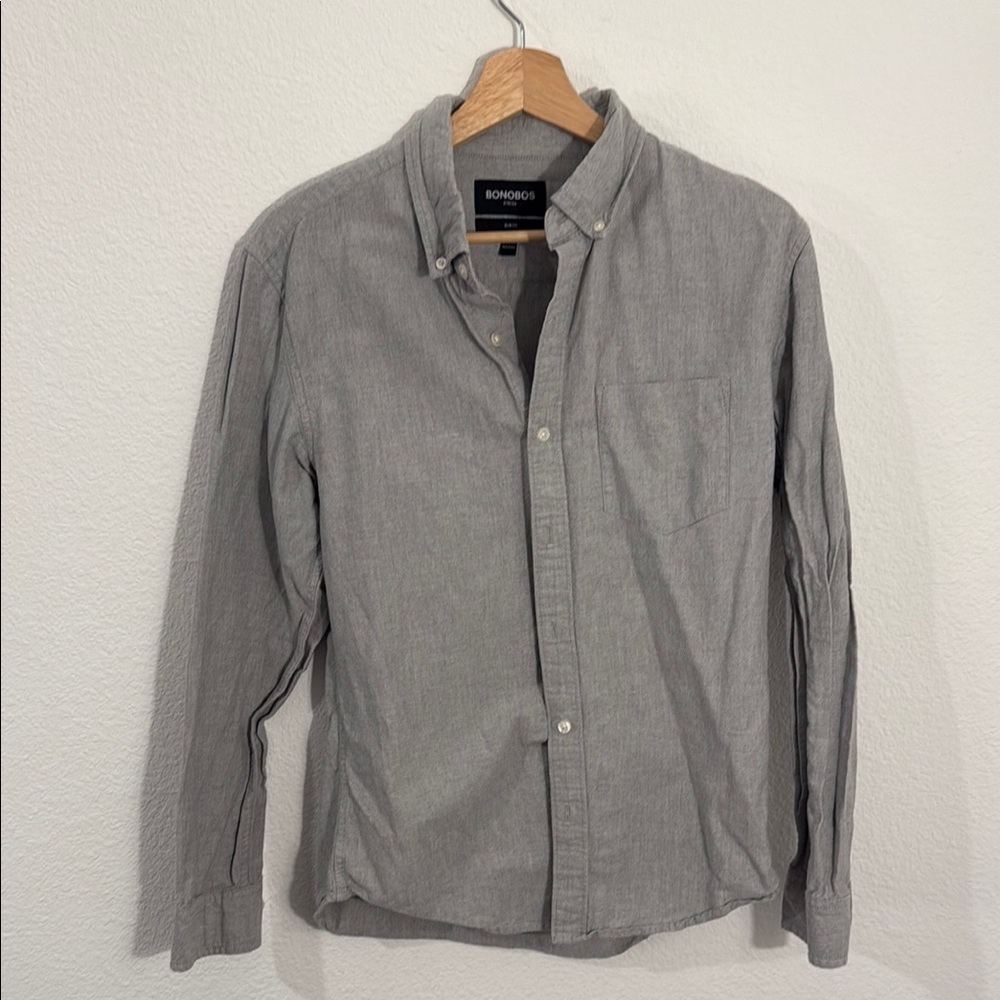 Bonobos Gray Casual Button Down Shirt with Collared Neckline
